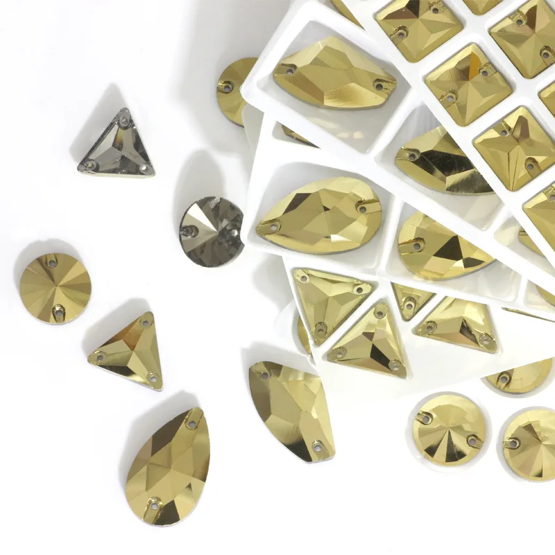 

Gold Hematite All Sizes Glass Crystal Shape Rivoli Sewing Stones Flatback Sew on Rhinestones For Garment Clothes Bags