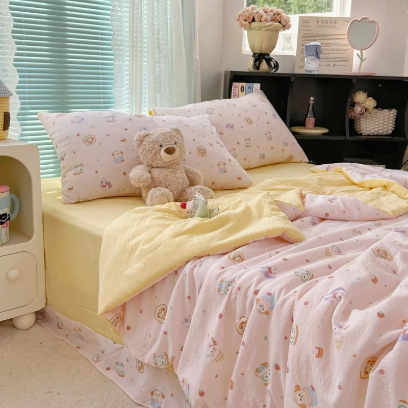 

2025 new cloud-feeling double-layer yarn summer quilt air conditioner quilt four-piece set soft small fresh machine washable