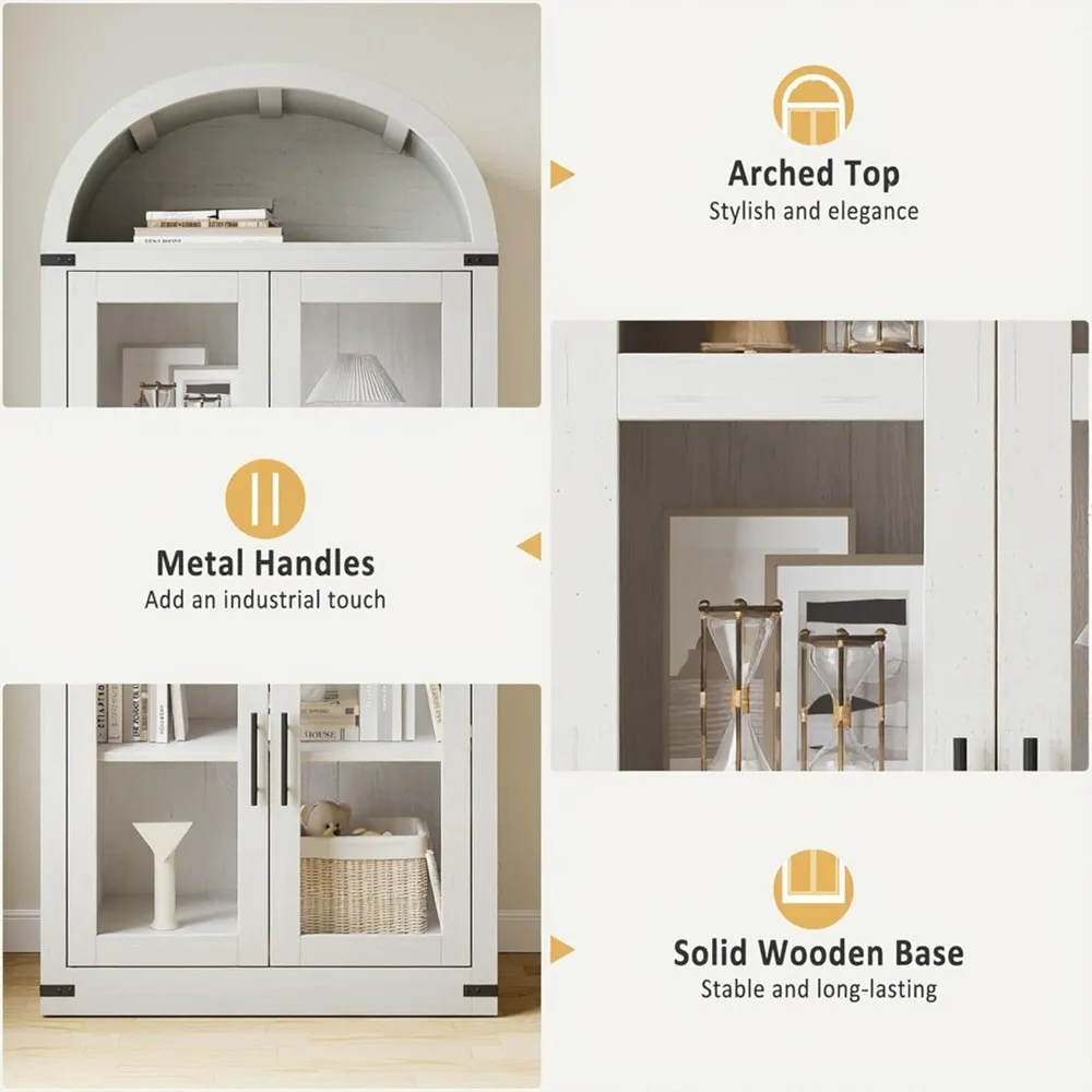 Estante arqueada moderna e resistente de 4 camadas com portas de vidro - armário alto de armazenamento de piso para exibição