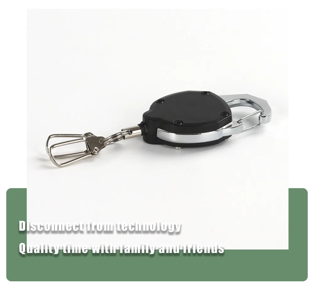 Retractable Keychain Heavy Duty Anti-Lost Carabiner Key Reel 60cm Steel Cord for Outdoor Fishing Camping Tool Holder - view 6