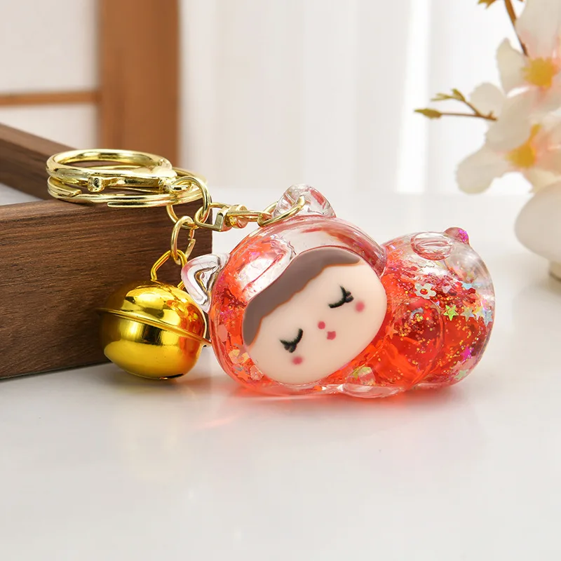1PCSLovely prone grains of quicksand pendant pair hit flash into oil acrylic key chain bag accessories