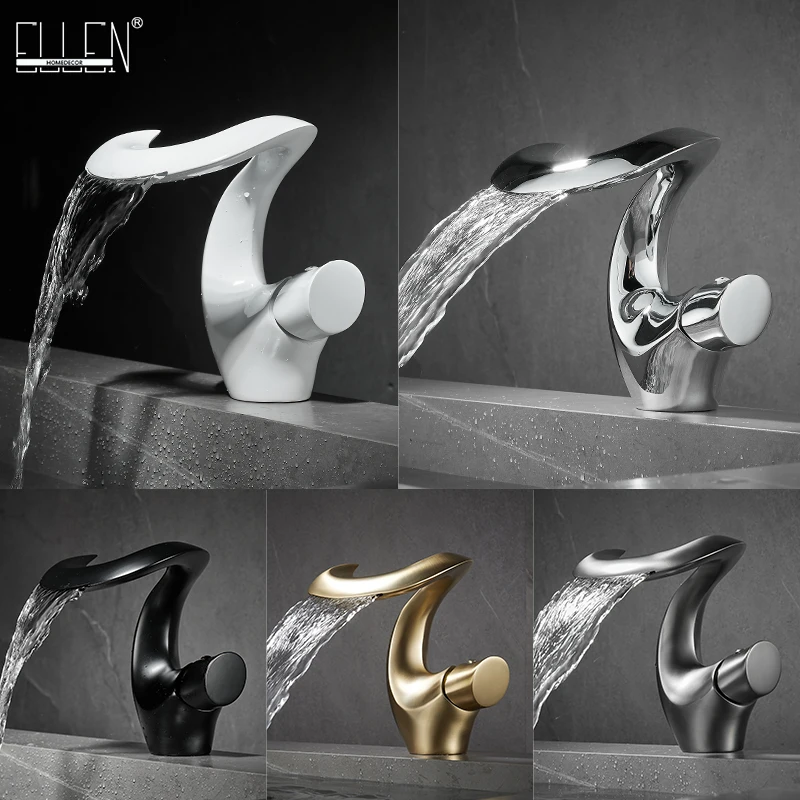 

ELLEN Gold Bathroom Basin Sink Faucet Hot Cold Water Mixer Crane Black Deck Mounted Chrome Water Taps EL93wj