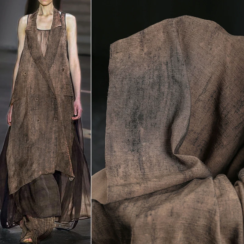 

Brown Coffee Micro Particle Distressed Texture Cotton Linen Fabric Diy Retro Dress Coat Pants Clothing Designer Fabric
