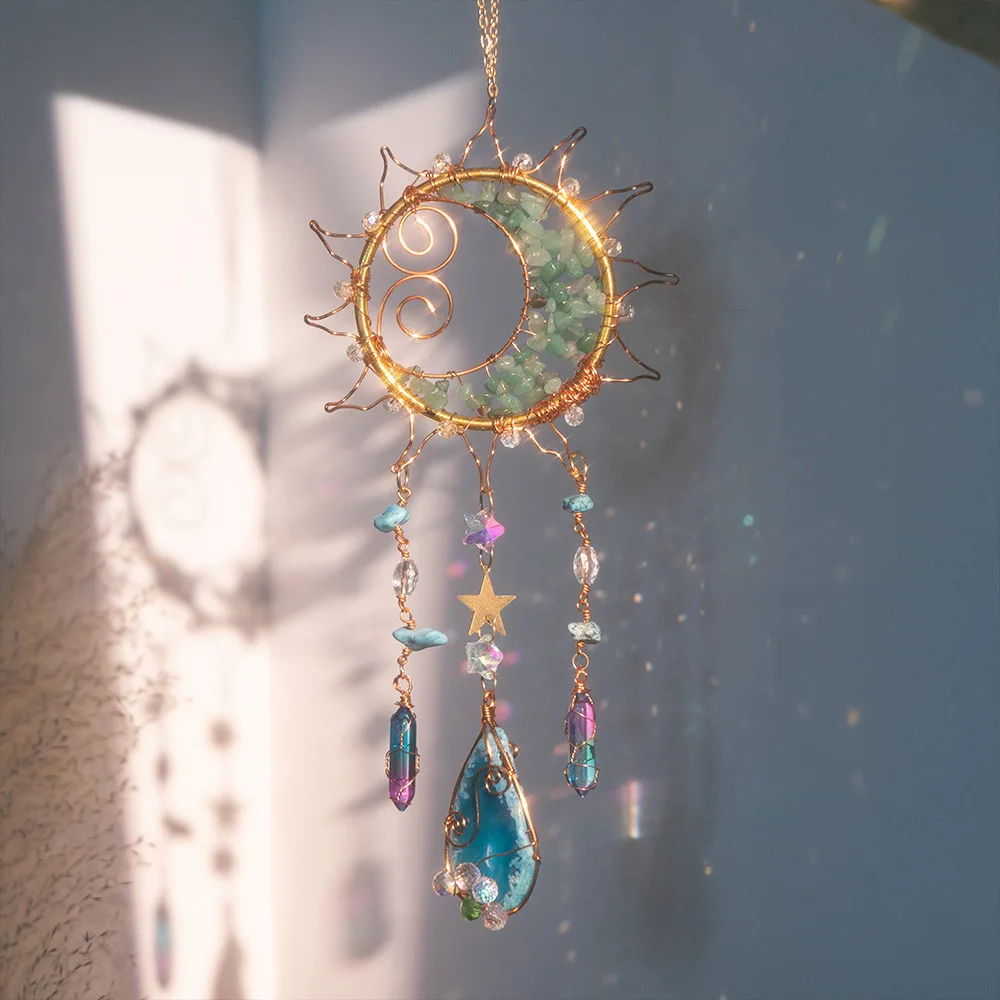 Crystal Wind Chime Suncatcher Bedroom Balcony Patio Sun Moon Prism Pendant Good Home Hanging Prisma Garden Art Decorations