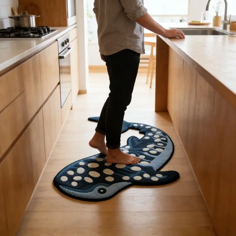 VIKAMA Creative Spotted Whale Shark Alien Plush Long Strip Floor Mat, Entrance Bathroom Living Room Cute Cartoon Home Floor Mat