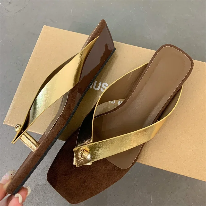 

Women's Flip Flops Summer Fashion Square Clip Toe Women Slippers Designer Wedges Low Heels Casual Party Flip Flops Shoes Zapatos