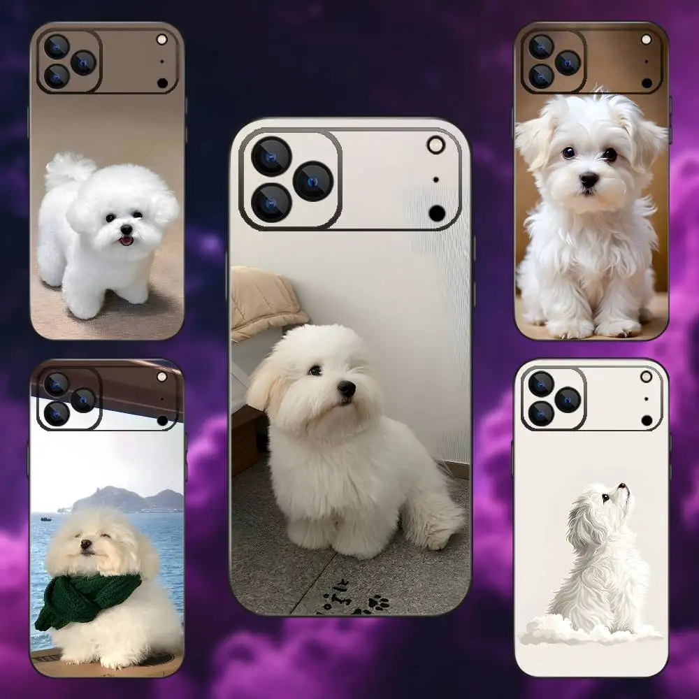 

China Line Puppy Maltese Dog Phone Case For iPhone 17,16,15,14,13,12,Pro,Max,Plus,E,SE4,Air,Mini Black Soft Box