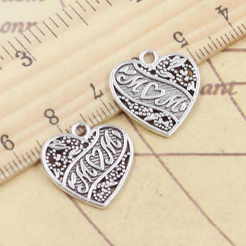 20pcs Charms Heart Mom 18x18mm Tibetan Silver Color Pendants Antique Jewelry Making DIY Handmade Craft