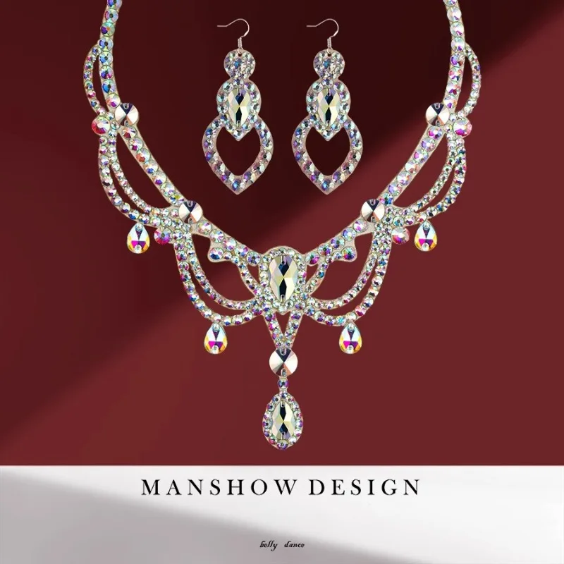 

Индивидуальные костюмы для танца живота, комплект ожерелья и сережек, новые украшения для латинских современных танцев, универсальные серьги, аксессуары для шеи