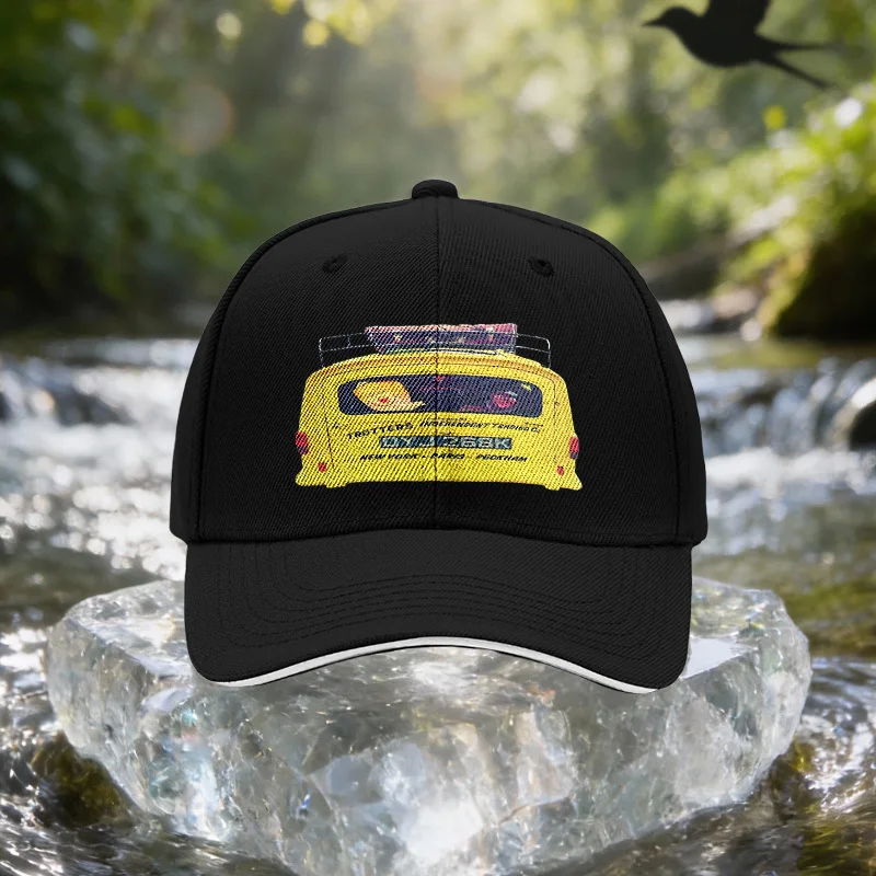 Yellow Car Rear Window Scenery Sandwich Baseball Cap, Unisex Easy Lightweight Adjustable Outdoor Sun Hat, Ideal Gift for Travel,
