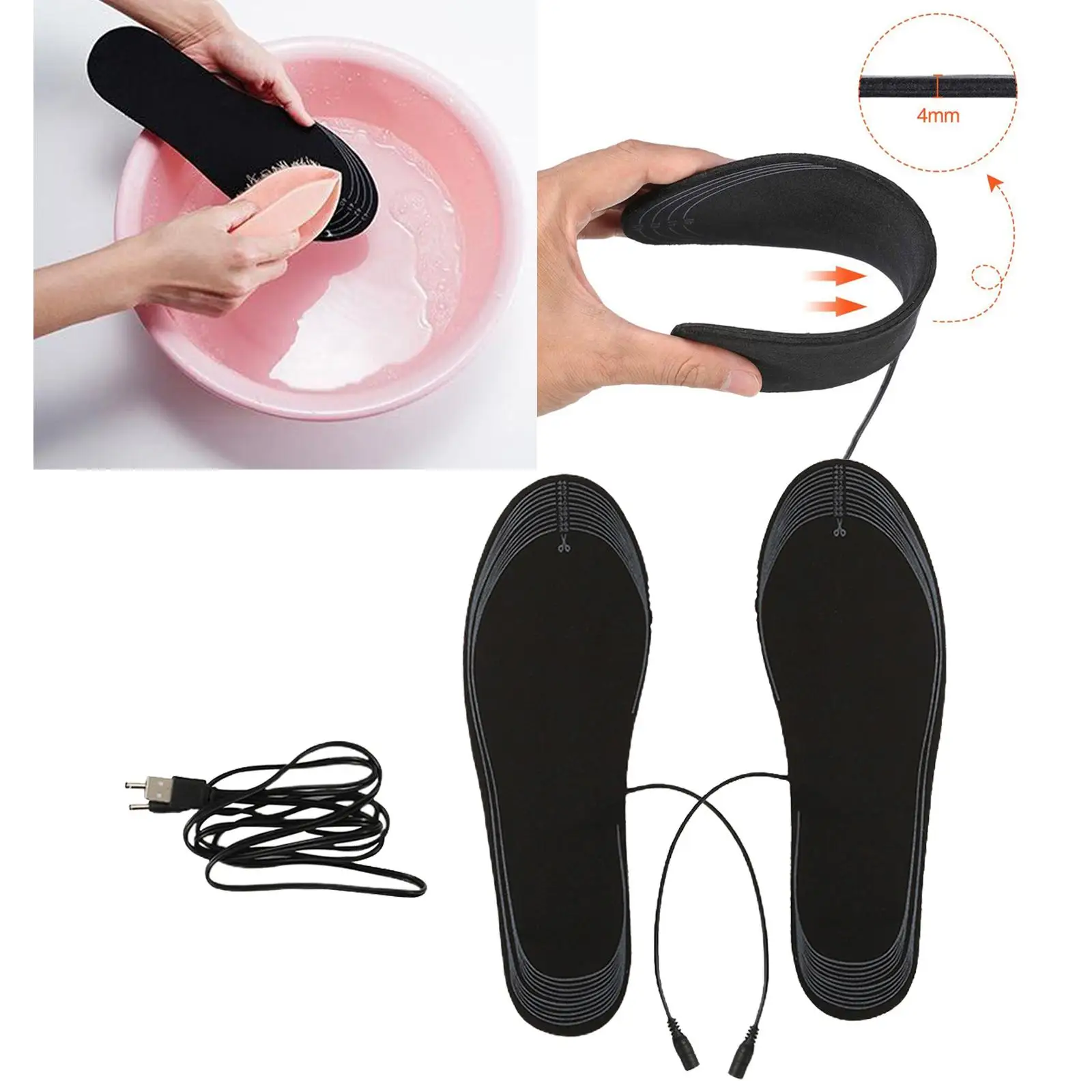 USB Electric Heated Shoe Insoles Battery Feet Heater for Women Fishing