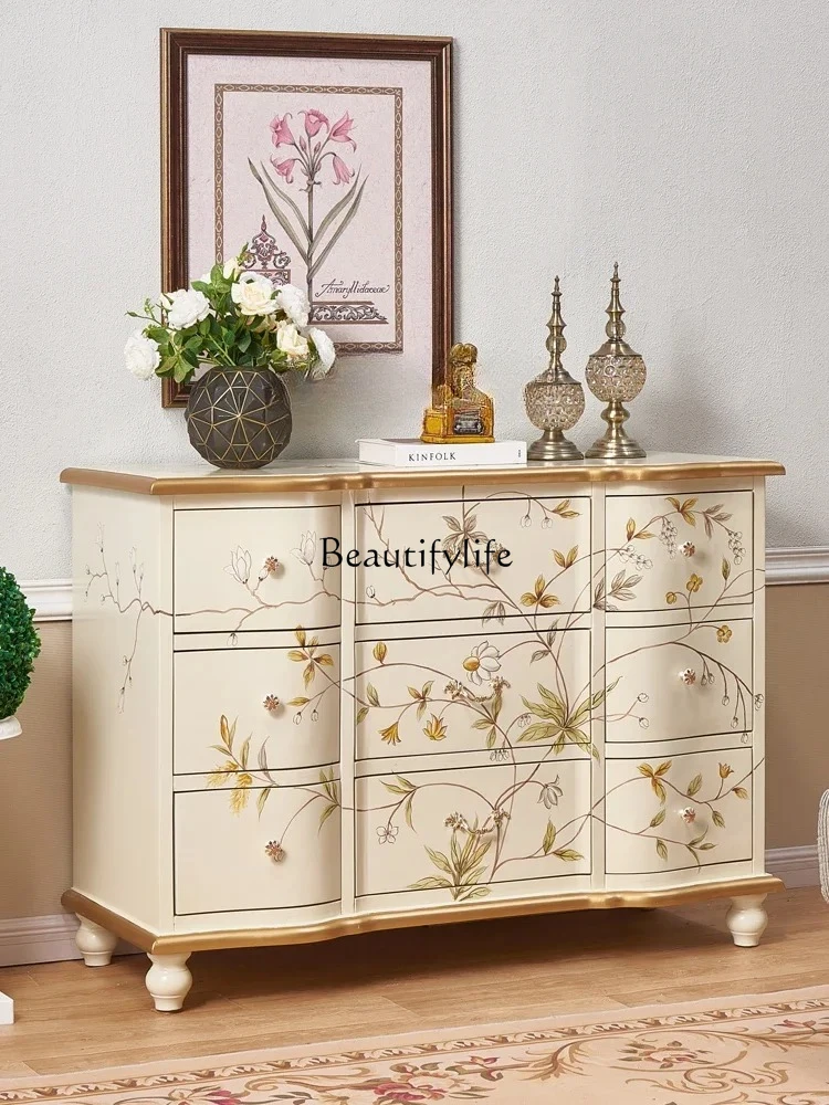 retro art bedroom 9 chest cabinet living room wall locker simple French painted multi-drawer storage cabinet