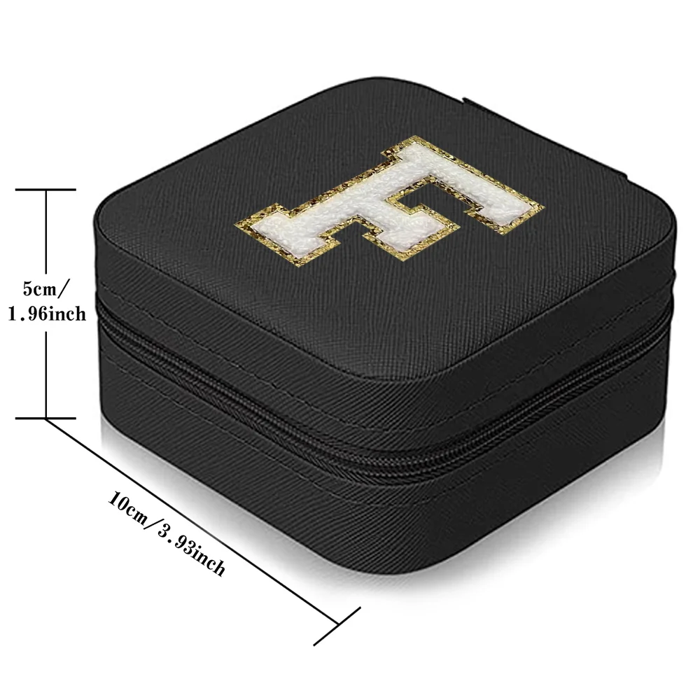 Jewelry Storage Box Travel Portable Pu Leather Jewelry Case For Earring Necklace Ring Organizer 26 Gold Letter Embroidery Label
