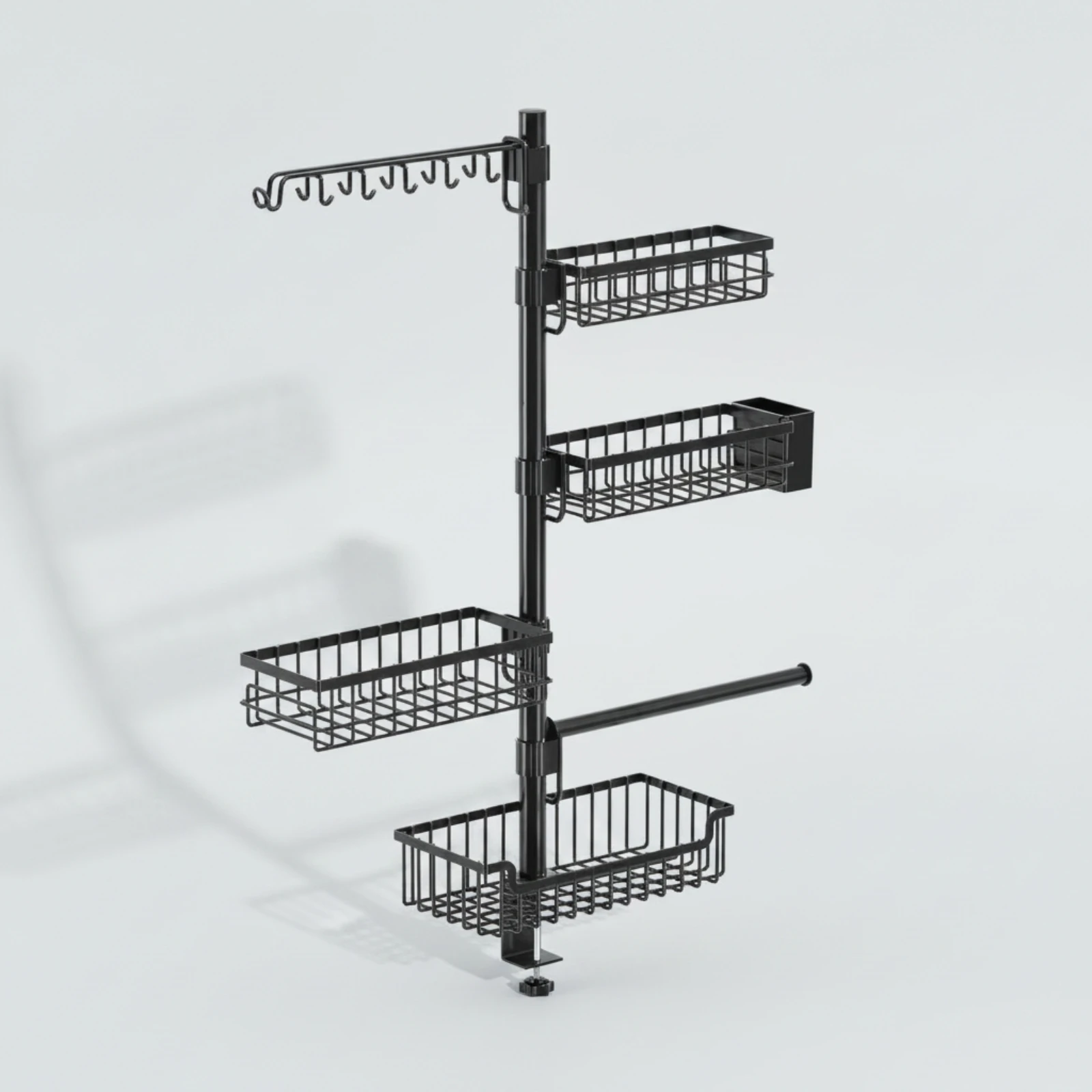 Barbecue Side-Mounted Storage Rack Matte Black Grill Organizer Grill Rack with Hooks Open-Wire Metal for Patio, Camping