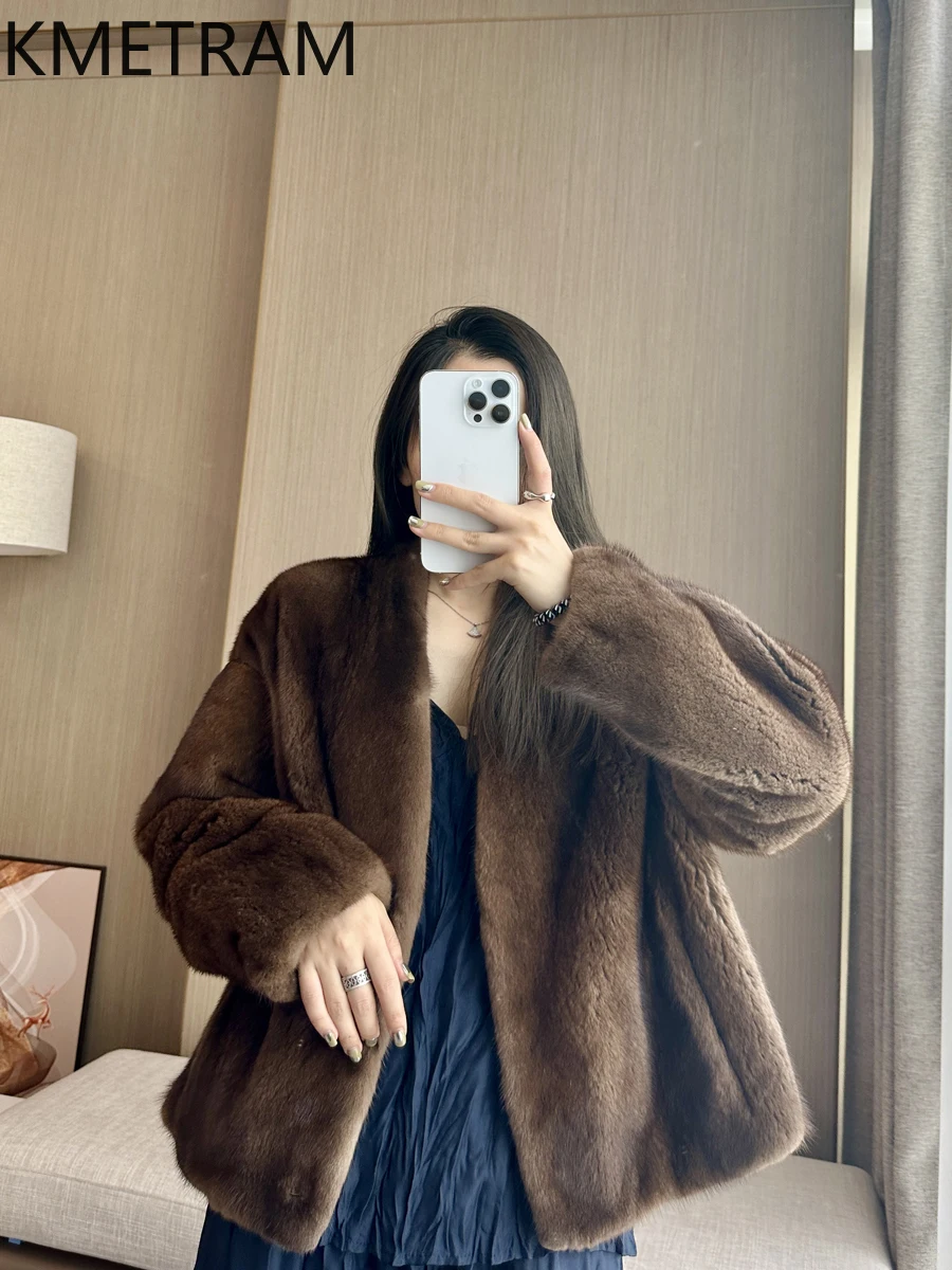 Natural Whole Mink Fur Coat Woman Short V-neck Fur Jacket High Quality Winter Women Clothing Furry Jackets 2025 шуба женская