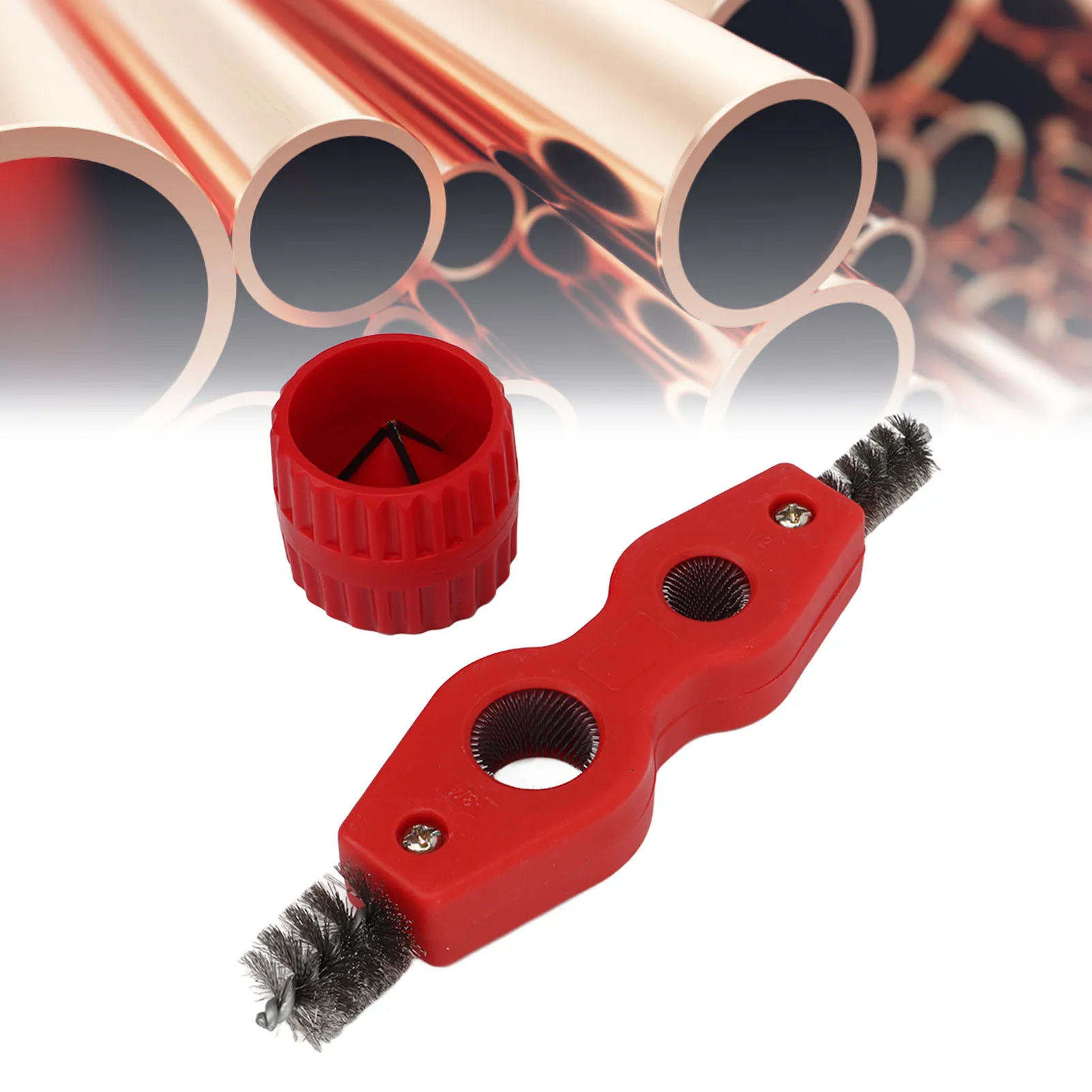 Red Color Copper Pipe Cleaner Reamer with Pipe Cleaning Brush Copper Pipe Polishing Chamferer Kit Copper Pipe Cleaner Reamer Kit