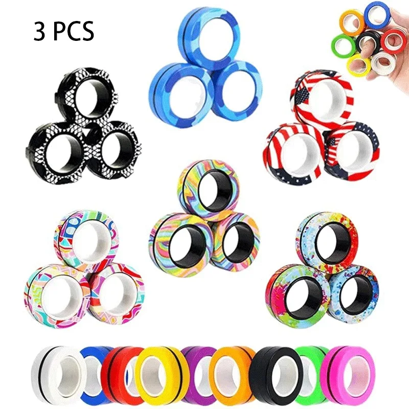 

3Pcs NEW Anti-stress Magnetic Rings Magnetic Bracelet Ring Unzip Toy Magic Ring Props Tools Decompression Toys Finger Rings Toy