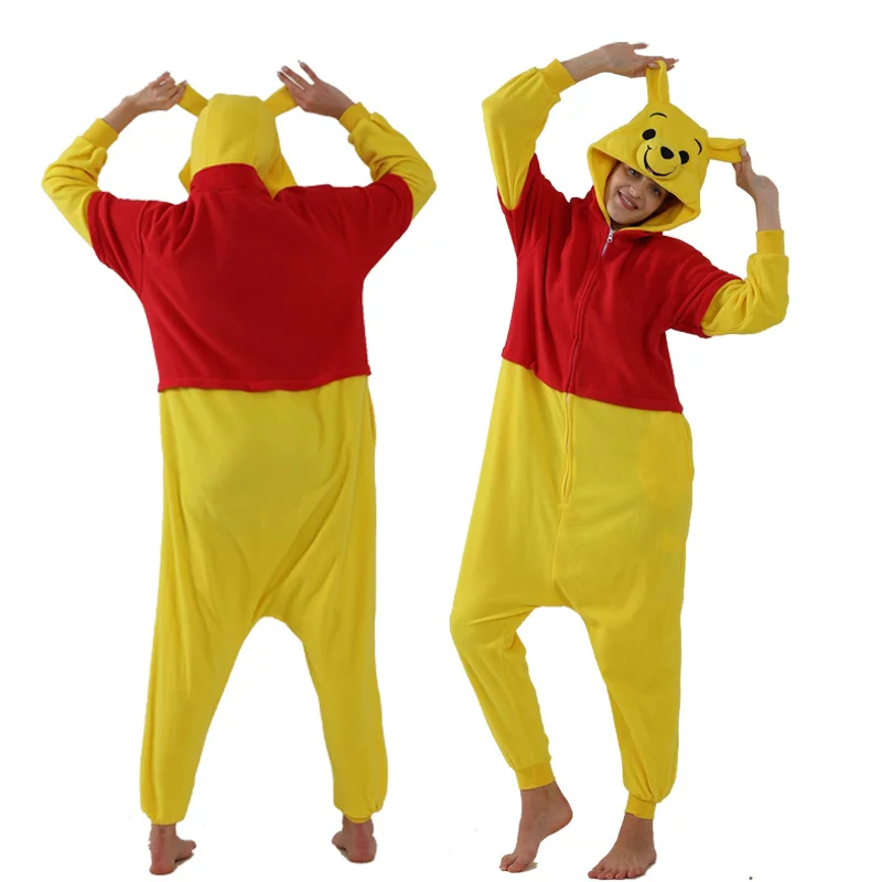 Winnie Bear Costumes Onesies Cartoon Animal Jumpsuit Pajamas Fleece Adult Pyjamas Halloween Home Clothes Sleepwear