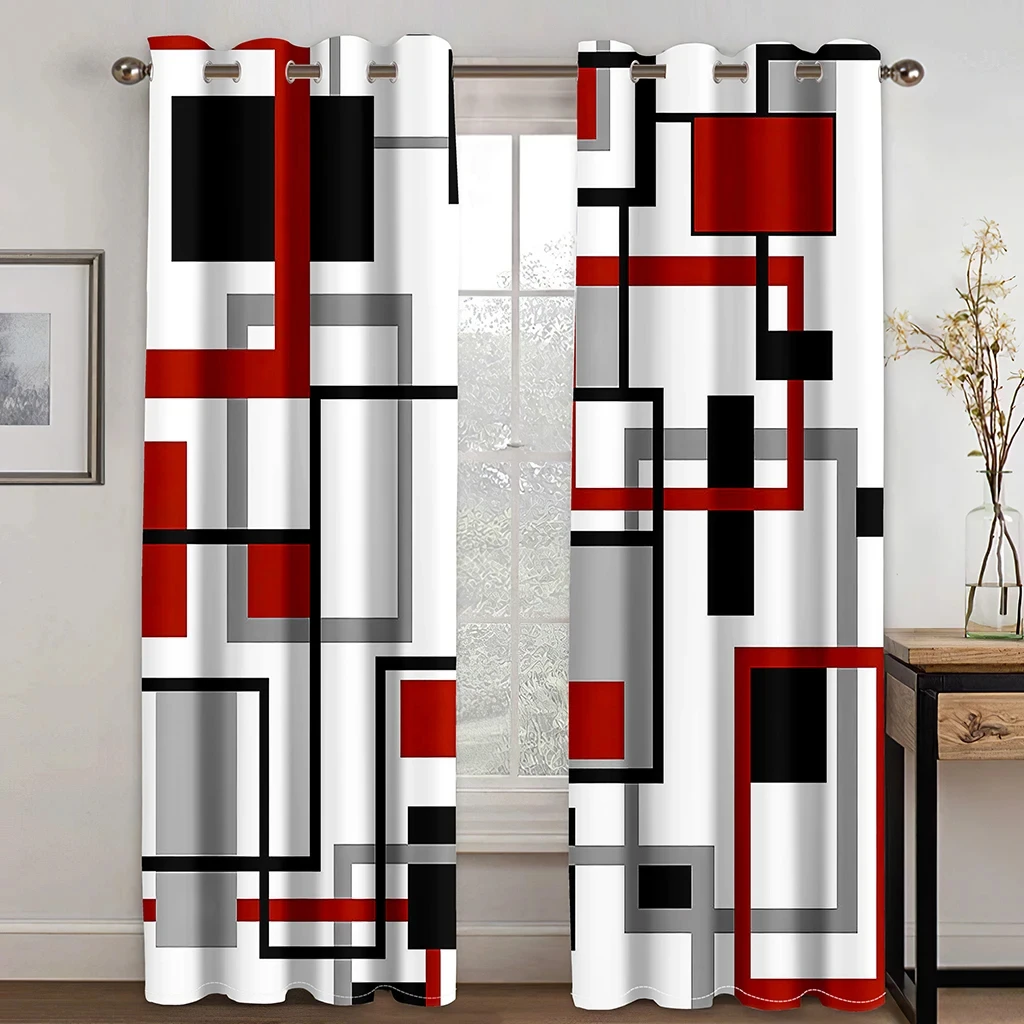 Cheap Abstract Geometric Red Modern Window Curtains For Living Room Bedroom Bathroom Kicthen Door Home Decor On Sale 2Pieces