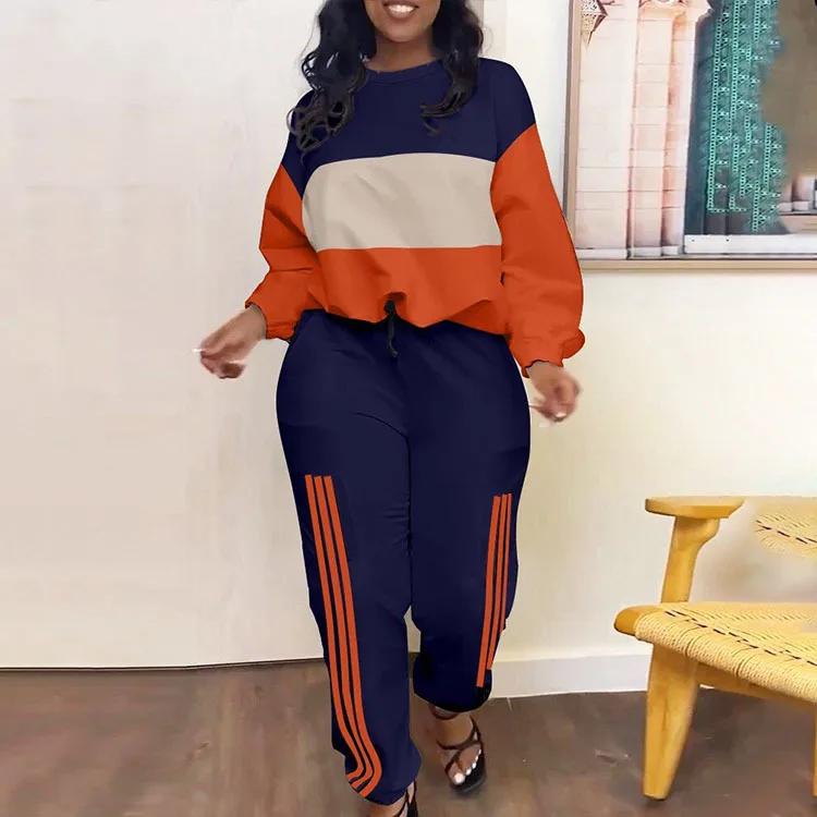 Casual Loose Print T Shirt With Pant Two Piece Set Women Fashion O-neck Long Sleeve T Shirt Suit Autumn Winter Sweatshirt Sets