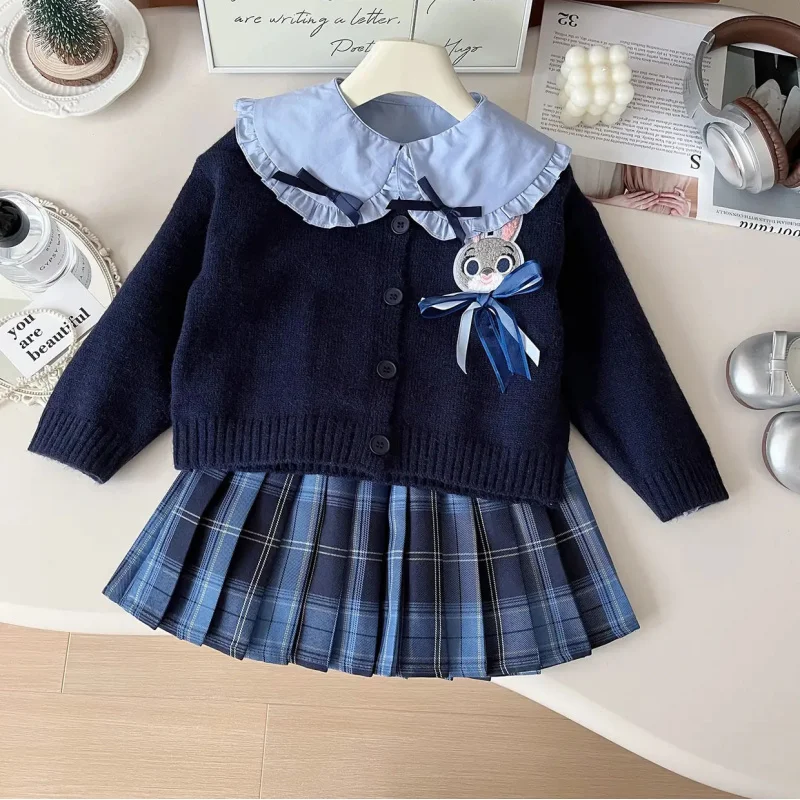 Girls' Preppy Style Rabbit Officer ClothesjkSuit Spring and Autumn Clothing New Kids' Skirt Western Style