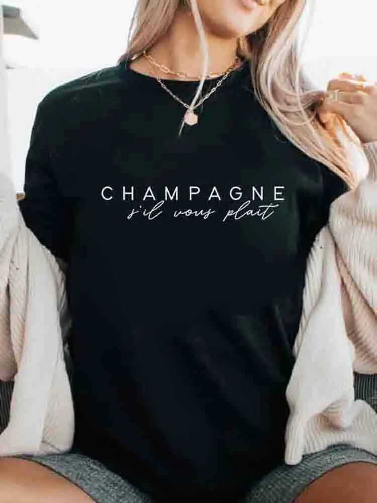 Champagne S'il Vous Plait T Shirt Funny French Drinking Unisex Comfy Tees Sarcastic Girls Bachelorette Party Gift Tshirt