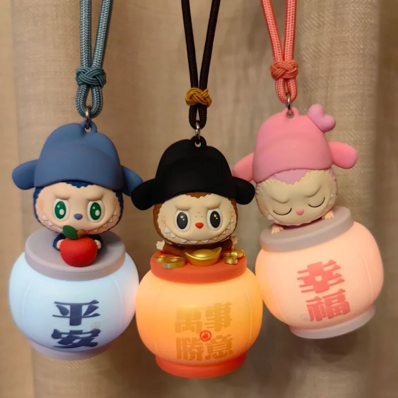 Original Silicone Labubu Monsters Night Light  Blind Box Collection Safe And Prosperous Car Accessories Pendant Birthday Gifts