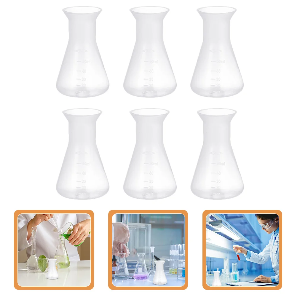 6 Pcs Plastic Bottle Flask Beaker Conical Chemistry Pp Narrow Neck Flasks Laboratory Supplies