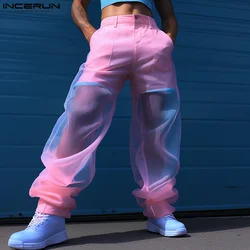 2024 Herren hosen Mesh Patchwork Tie Dye transparente Jogger Hosen Herren Taschen Streetwear Mode Freizeit hosen S-5XL Incerun