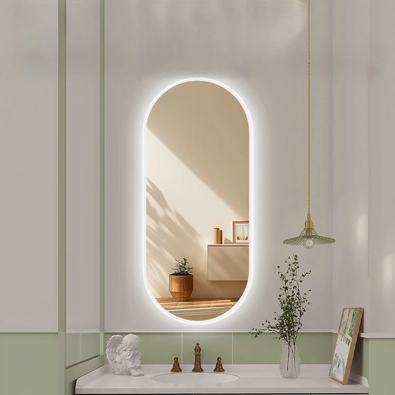 

Oval Smart Bathroom Mirror Touch Screen Toilet Washbasin Makeup Mirror with Lamp Led Bathroom Long Mirror Small Vanity Smart