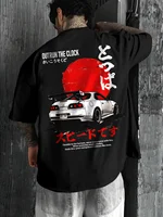 Camiseta Extra Grande de Algodón Premium para Hombre, Estampado de Auto de Derrape Japonés JDM Nissan Skyline GT-R Red Sun, Estilo Y2K, Ropa de Calle, Camiseta de Verano