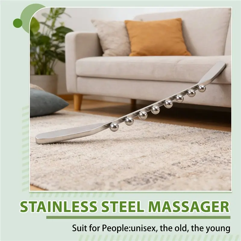 AB08-New Stainless Steel 8 Bead Meridian Massage Stick Gua Sha Tool Trigger Points Massager For Lymphatic Drainage Muscle
