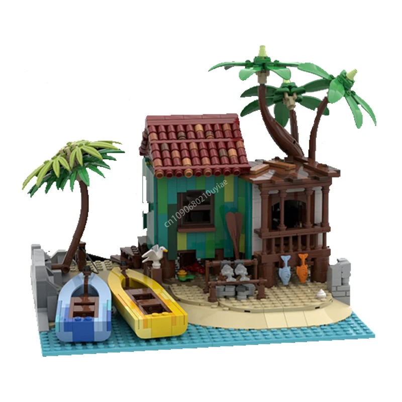 Moc Pirate The Fishing Camp Modular Architecture ปราสาทบล็อกอาคาร Diy สร้างสรรค์เด็กประกอบการศึกษาอิฐของเล่นของขวัญ