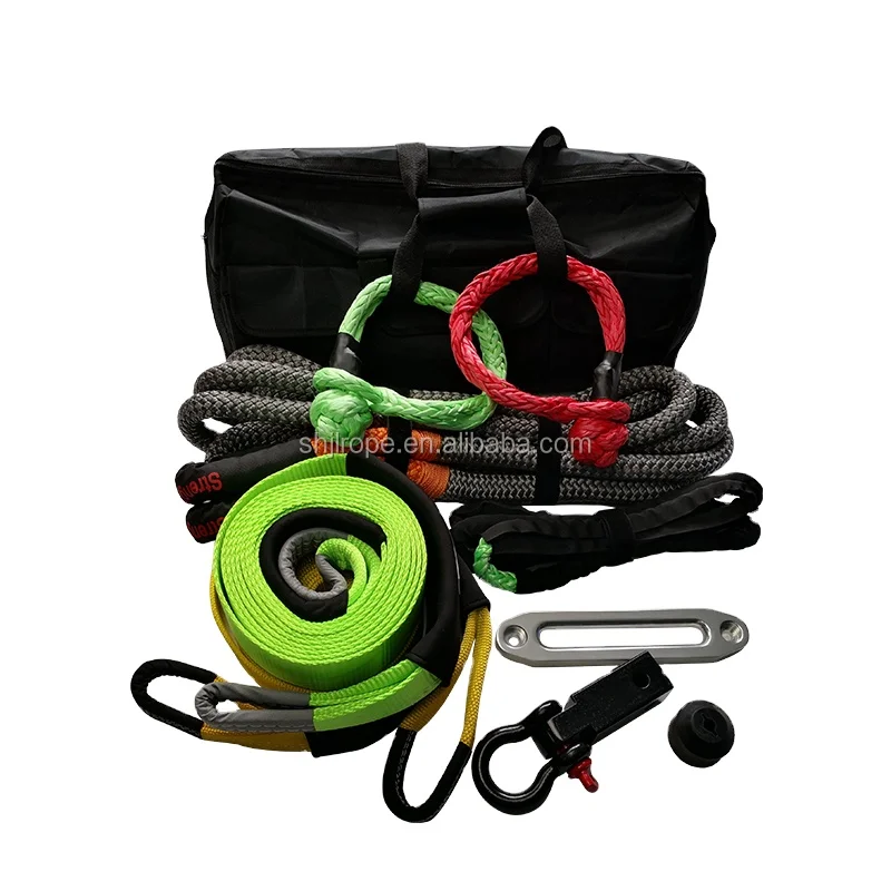 JINLI Heavy Duty Kinetic Rope with Soft Shackle, Winch Damper, Snatch Block and Carry Bag for Off Road Recovery Kit