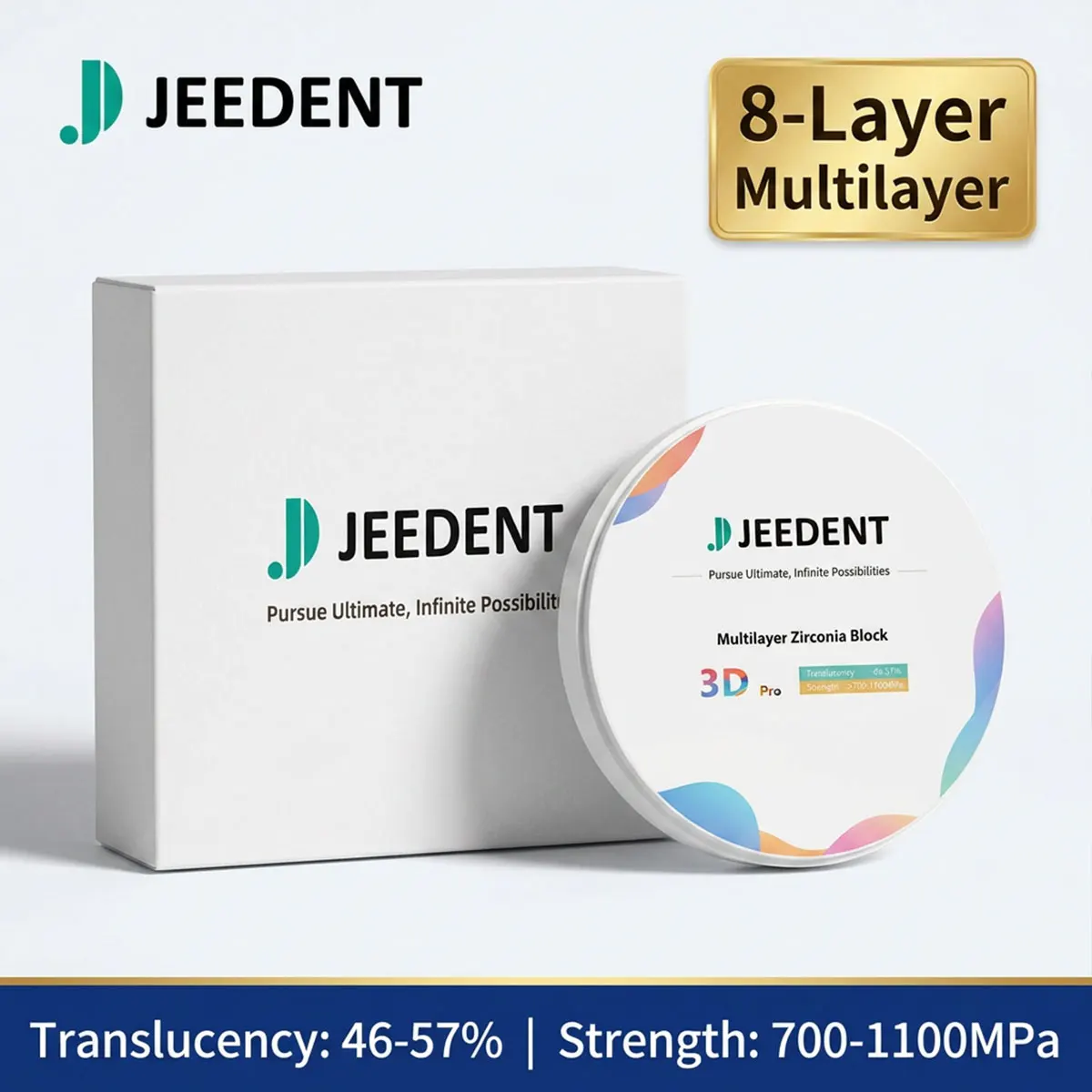 JEEDENT 3DPRO 8-Layer Multilayer Zirconia Disc 98mm for Anterior Posterior Crown Bridge Restoration 700-1100MPa 46-57% Lab Block