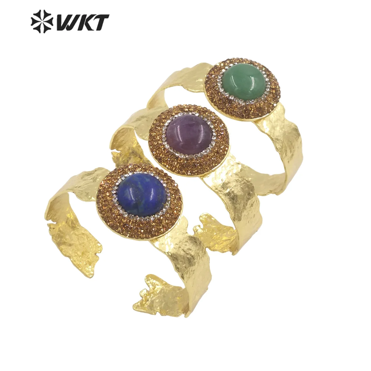 

WT-B627 WKT 2023 Noble Style Gemstone&Rhinestone Women Bangle Gold-Plate Round Shape Accessories Lady Adjustable Jewelry