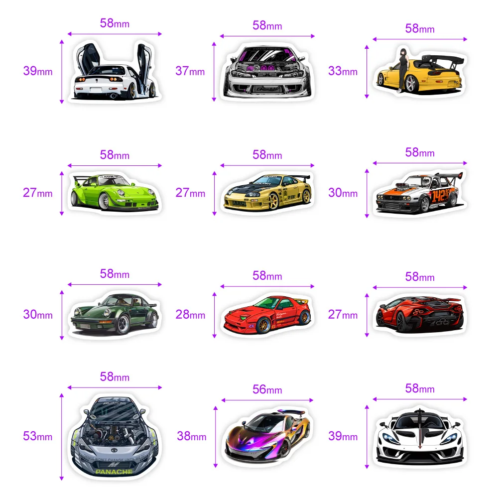 JDM Sportwagen-Autoaufkleber, Vinyl-Aufkleber, wasserfest, DIY, dekorativ für Laptop, Telefon, Gepäck, Flaschen, Spielzeug, Geschenk, Tagebuch, Junk – Detail 4