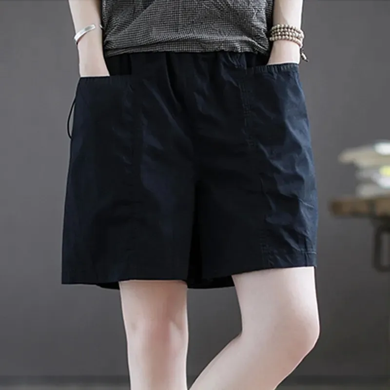 ハイウエスト純綿オーツレディースカジュアルルーズフィットアウターウェア夏薄手ワイドレッグパンツ通勤韓国ファッション