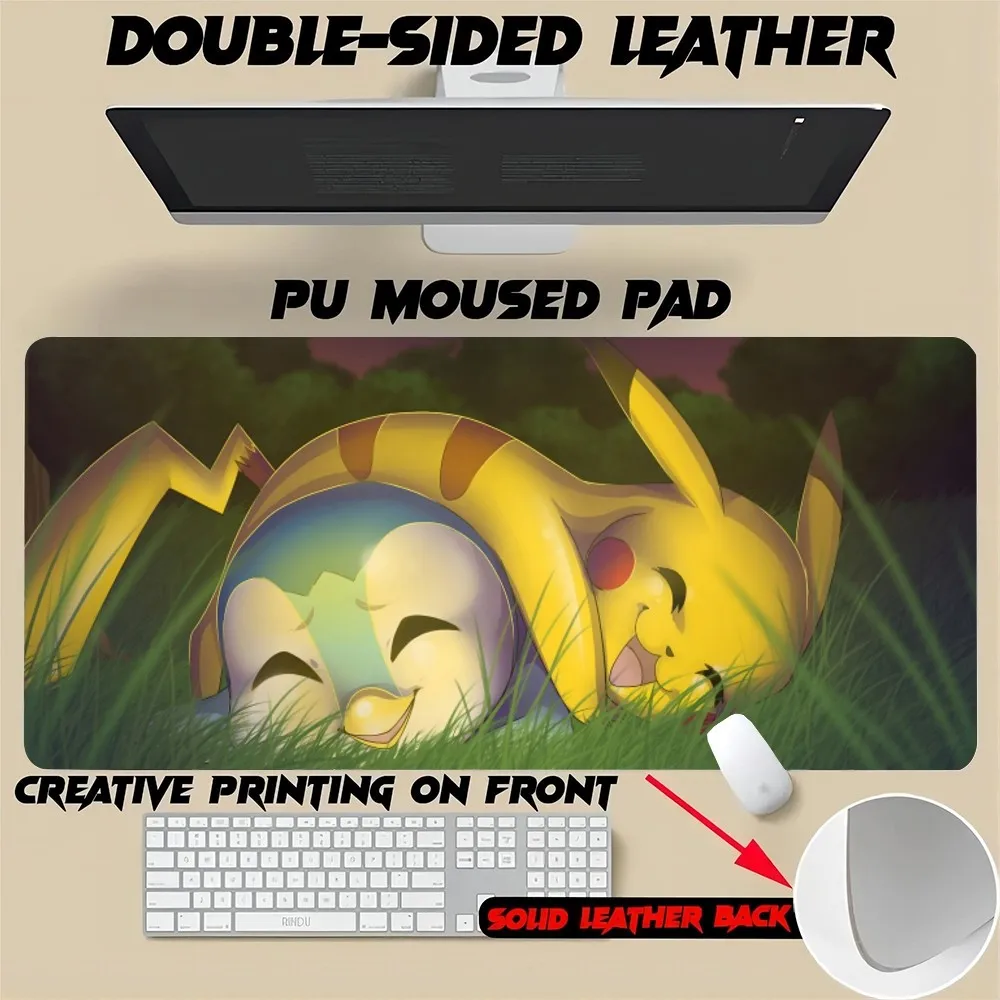 Cute Pikachu Mouse Pad Size music For Office Mat Desk Gamer Waterproof Table Mat Gameing PU Leather XXL