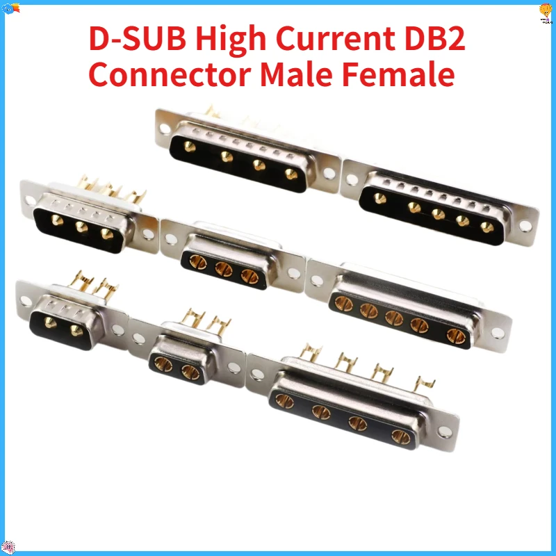 2PCS   D-SUB High Current DB2 Connector Male Female 2W2 2V2 3W3 7W2 5W5 8W8 9W4 17W2 for Equipment Communication