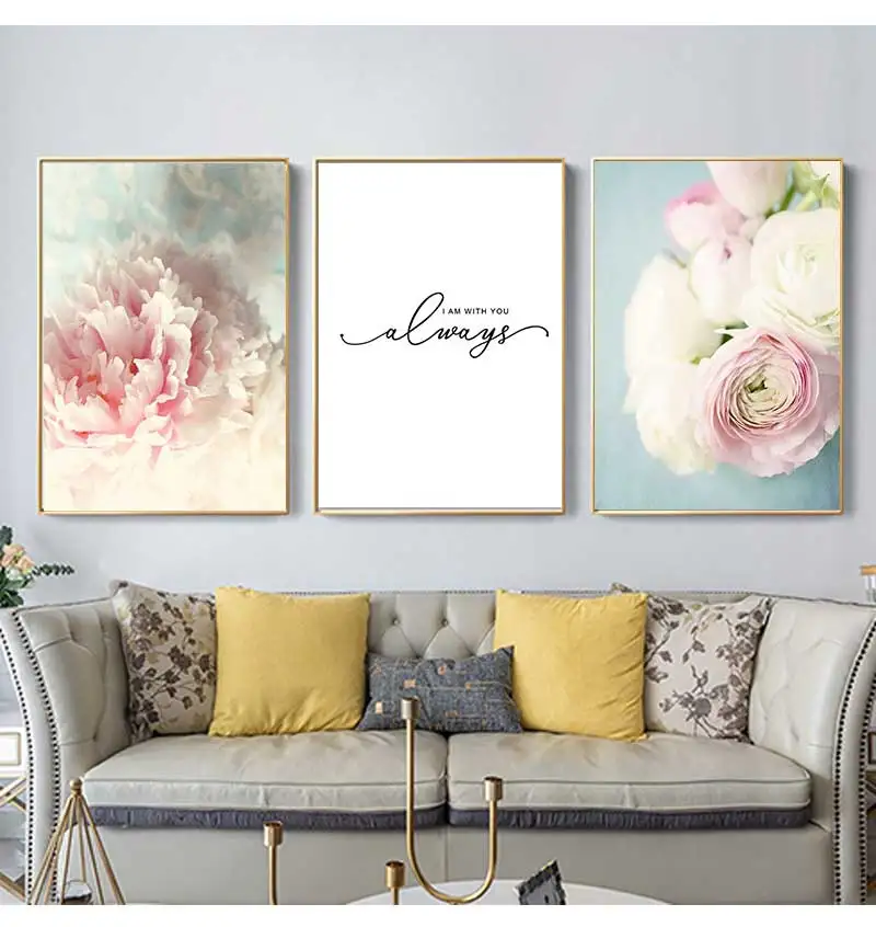 Pink Peony Floral Print Painting Home Decor Scandinavian Art Flower Canvas Poster Wall Picture Modern Living Room Decoration view 5
