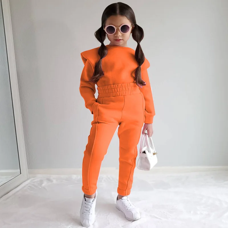 Kids Girls Clothes 2 Pieces Set Children Outwear Set Autumn Winter Girls Sweatshirt Hooded Suit Sports Suit for 3-9 Year