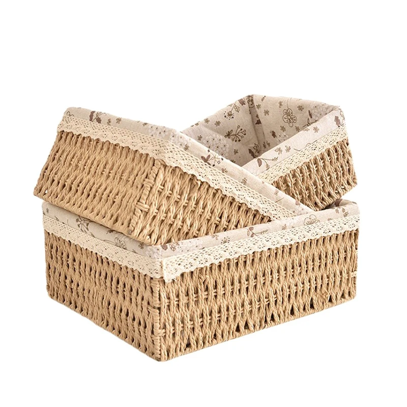 سطح المكتب فوضى فرز وسلة التخزين الروطان المنسوجة ورقة حبل سلة المنسوجة الإطار وجبة خفيفة سلة التخزين