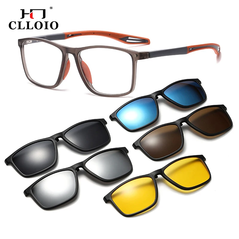 CLLOIO Ultralight Sporty Magnetic Clip On Glasses Anti Blue Light Myopia Glasses TR90 Progressive Prescription Reading Glasses