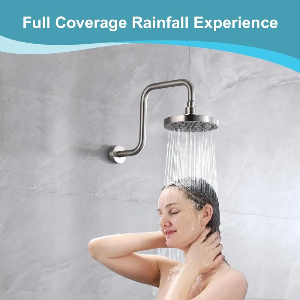 6 رؤوس دش مطري عالية التدفق مع وضعين للرش وزاوية قابلة للتعديل، سهلة التركيب، لمسة نهائية من النيكل المصقول #6