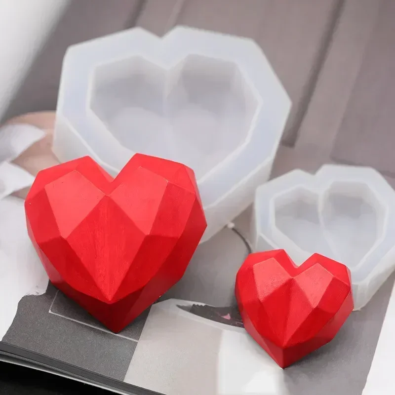 1Pcs 3D Love Heart Design Silicone Cake Mold Diamond Soap Moulds DIY Car Pendant Gypsum Plaster Heart Mold Handmade Candle Molds