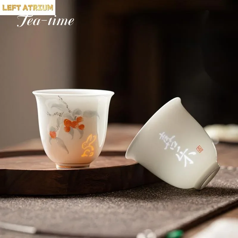 Hollow Hand Carved Tea Cup White Porcelain Cups Ceramic Aesthetic Chinese Teacups Fathers Day Gifts Tea Ceremony Teacup Puera