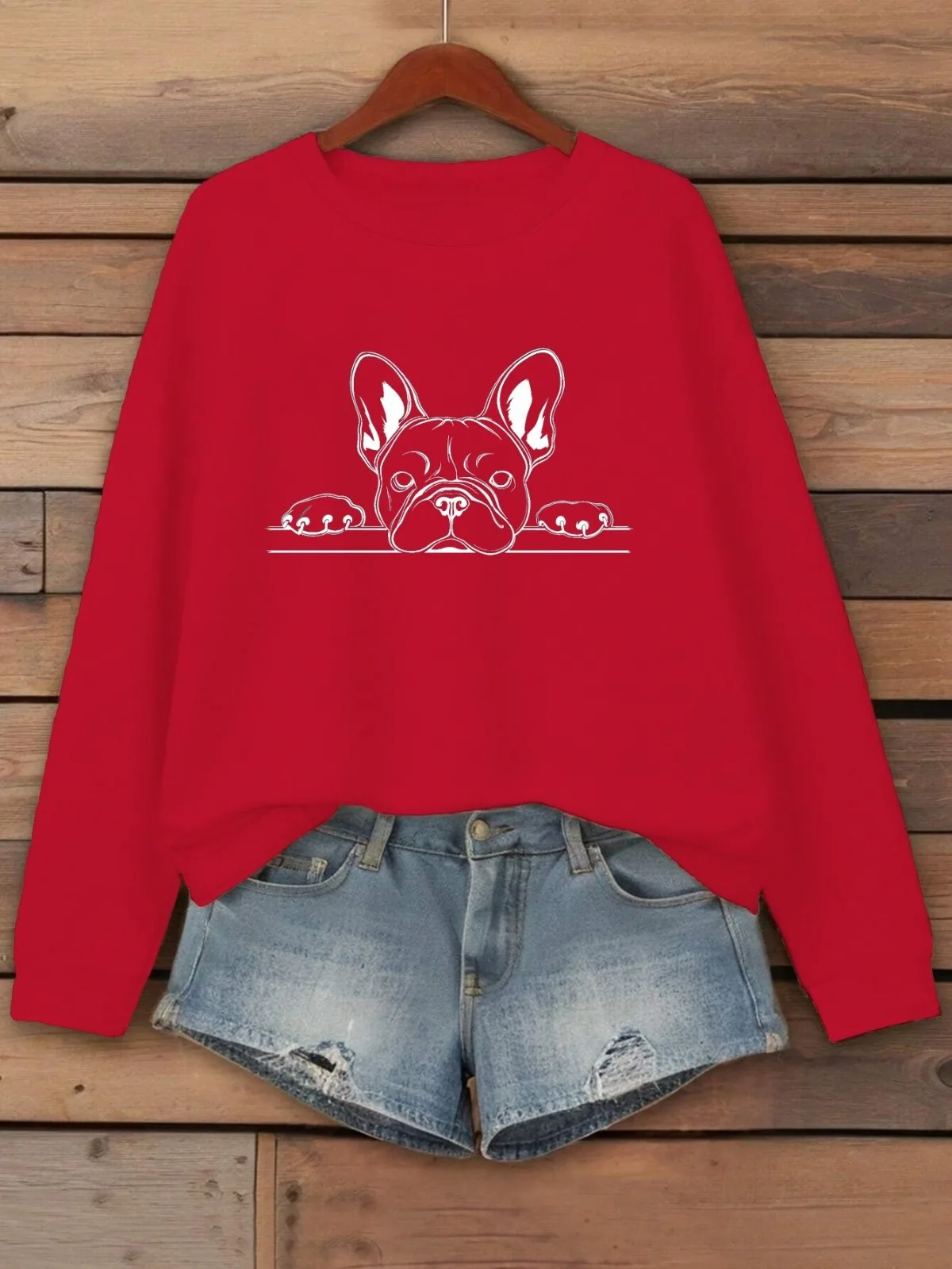 เสื้อสเวตเชิ้ตคอกลมพิมพ์ลายเฟรนช์บูลด็อกลำลองทันสมัยสำหรับผู้หญิงเหมาะสำหรับงานปาร์ตี้วันหยุดของขวัญเสื้อสวมหัว