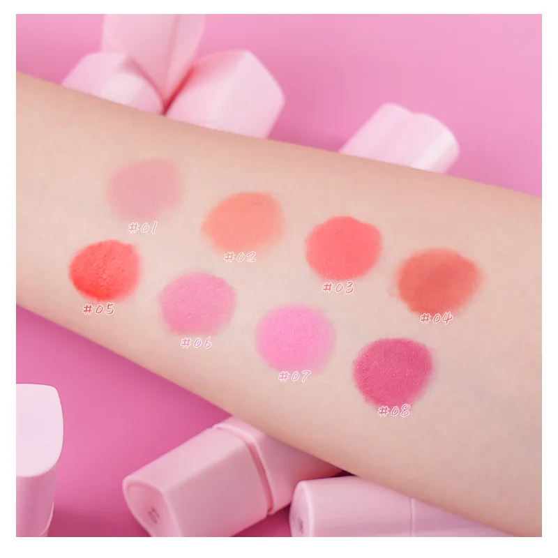 Make-up Blush Stick Private Label Maak je eigen logo Gezichtsmake-up Schattig Hart Bute Roze Blusher Shimmer Stick Crème Blush 5st