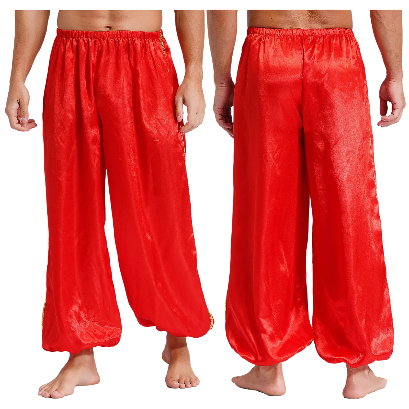 

Костюм мужской для косплея на Хэллоуин, свободные атласные брюки с золотой отделкой, сказочные сказки, одежда для ролевых игр